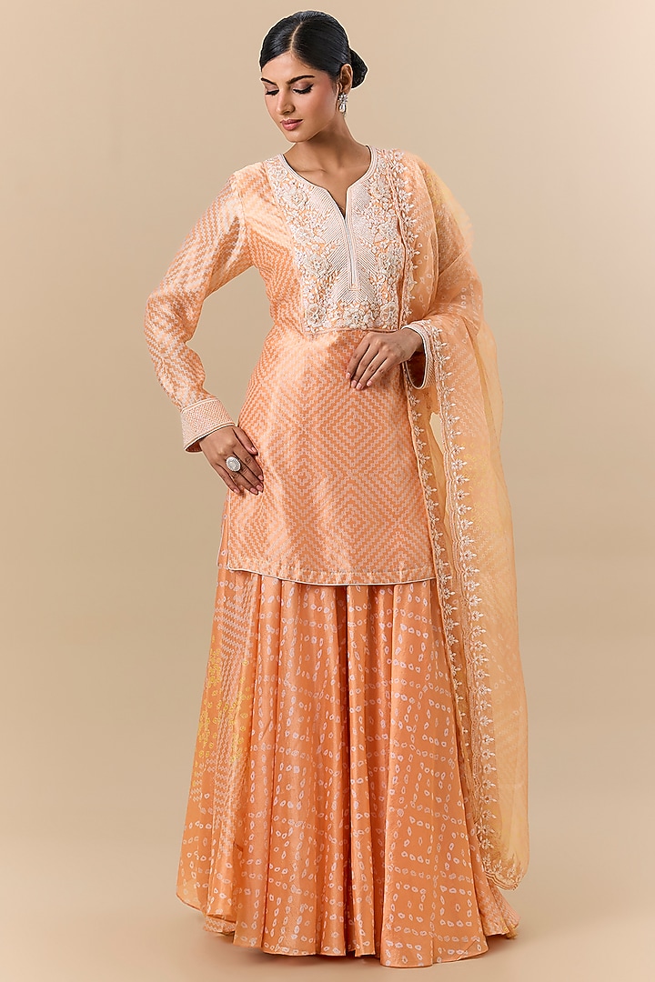 Orange Kora Silk Block Printed Palazzo Pant Set by Prisha's at Pernia's Pop Up Shop