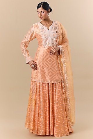 Orange Kora Silk Block Printed Palazzo Pant Set by Prisha's