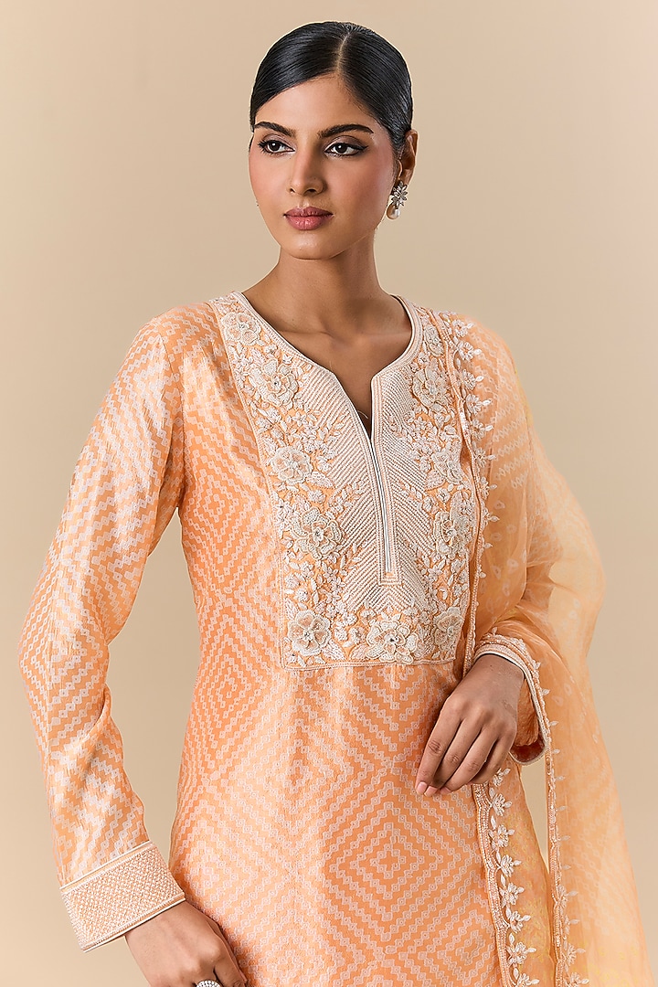 Orange Kora Silk Block Printed Palazzo Pant Set by Prisha's at Pernia's Pop Up Shop