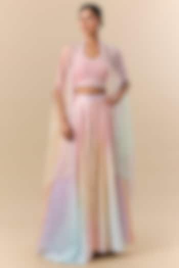 Multi-Colored Kora Silk Block Printed Skirt Set by Prisha's at Pernia's Pop Up Shop