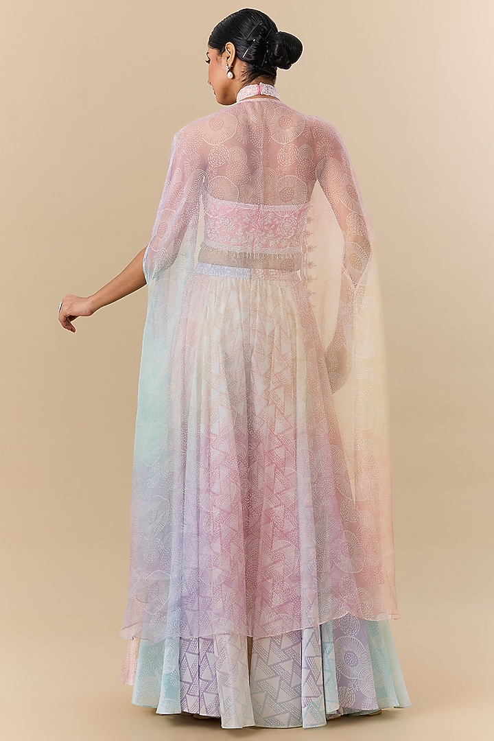 Multi-Colored Kora Silk Block Printed Skirt Set by Prisha's at Pernia's Pop Up Shop