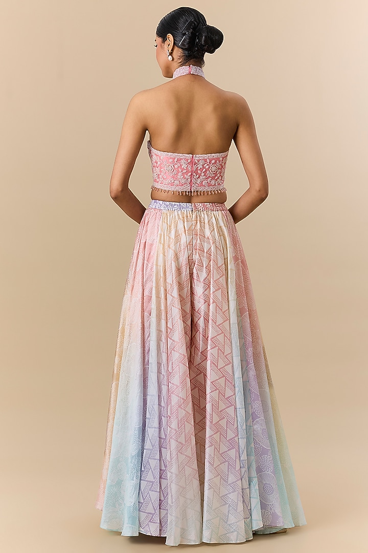 Multi-Colored Kora Silk Block Printed Skirt Set by Prisha's at Pernia's Pop Up Shop