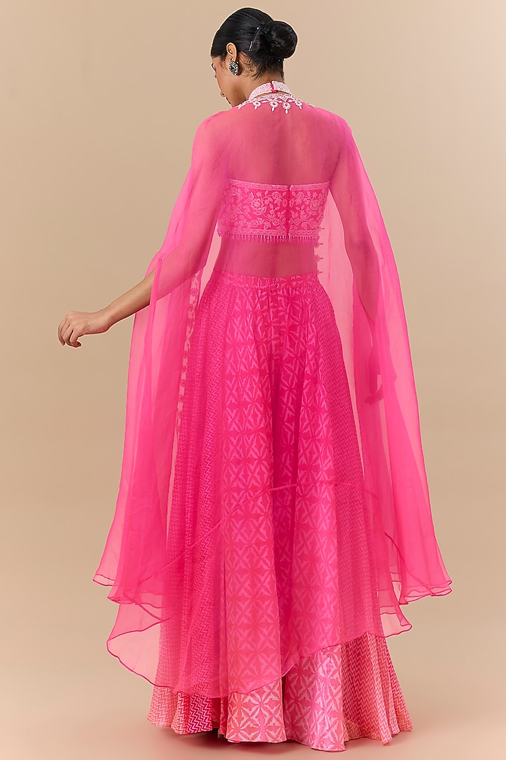 Pink Kora Silk Block Printed Skirt Set by Prisha's at Pernia's Pop Up Shop