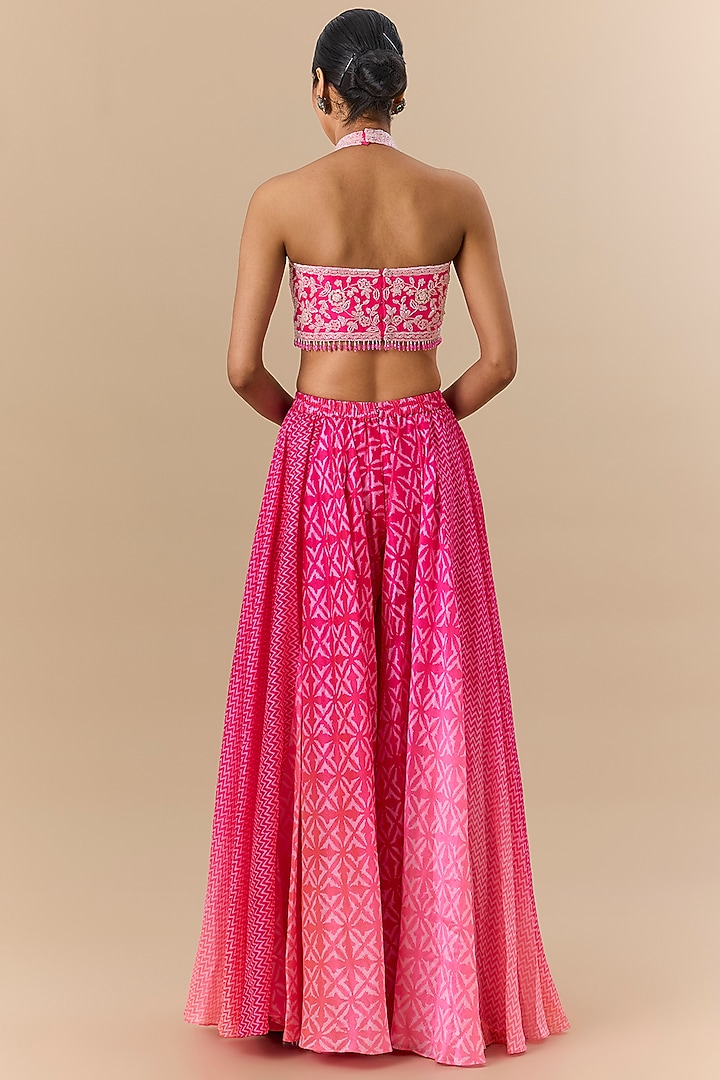 Pink Kora Silk Block Printed Skirt Set by Prisha's at Pernia's Pop Up Shop