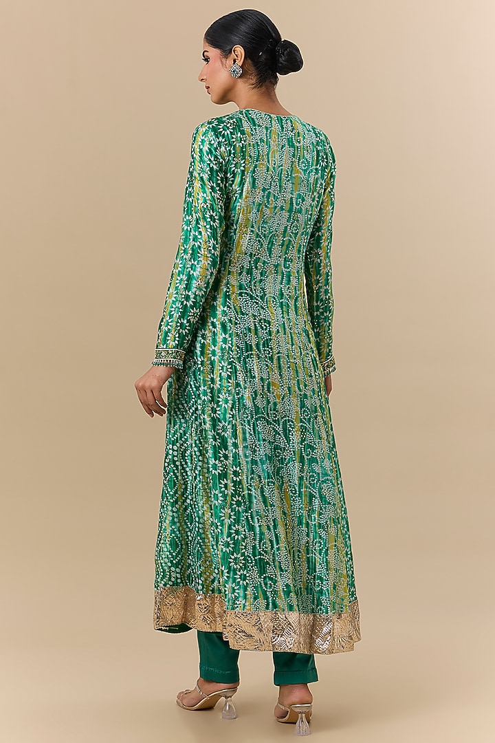 Green & Yellow Kora Silk Tie-Dye Printed Kurta Set by Prisha's at Pernia's Pop Up Shop
