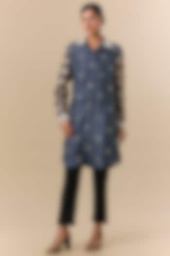 Blue & Black Kora Silk Block Printed Co-Ord Set by Prisha's at Pernia's Pop Up Shop