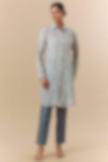 Off-White Linen Block Printed & Embroidered Co-Ord Set by Prisha's at Pernia's Pop Up Shop