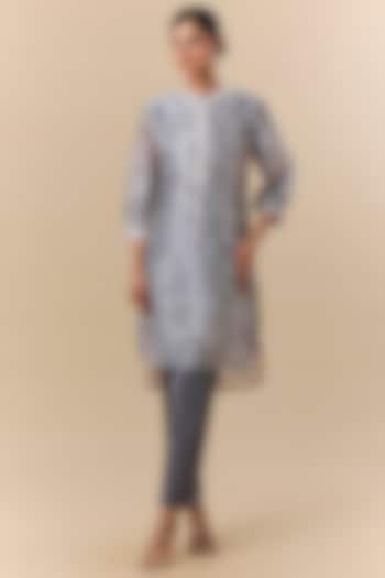 Grey Kora Silk Tie-Dye Printed Tunic Set by Prisha's at Pernia's Pop Up Shop