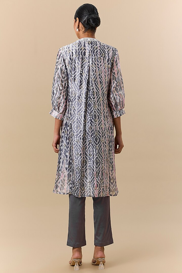 Grey Kora Silk Tie-Dye Printed Tunic Set by Prisha's at Pernia's Pop Up Shop
