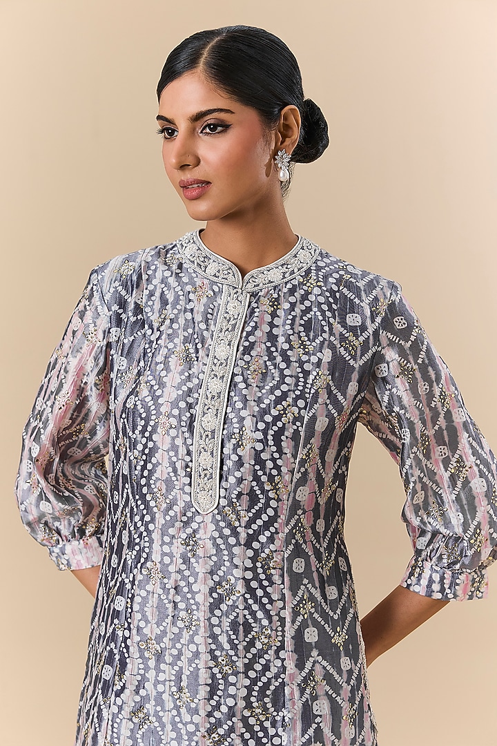 Grey Kora Silk Tie-Dye Printed Tunic Set by Prisha's at Pernia's Pop Up Shop