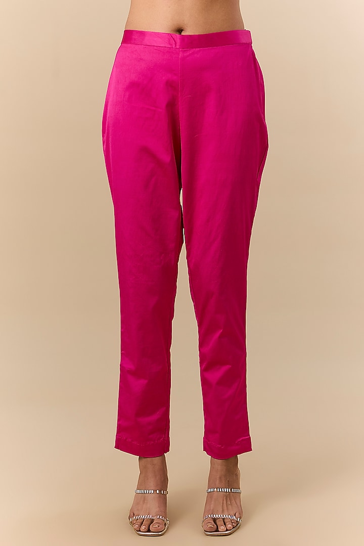 Fuchsia Pink Kora Silk Leheriya Printed & Zardosi Embroidered Kurta Set by Prisha's at Pernia's Pop Up Shop