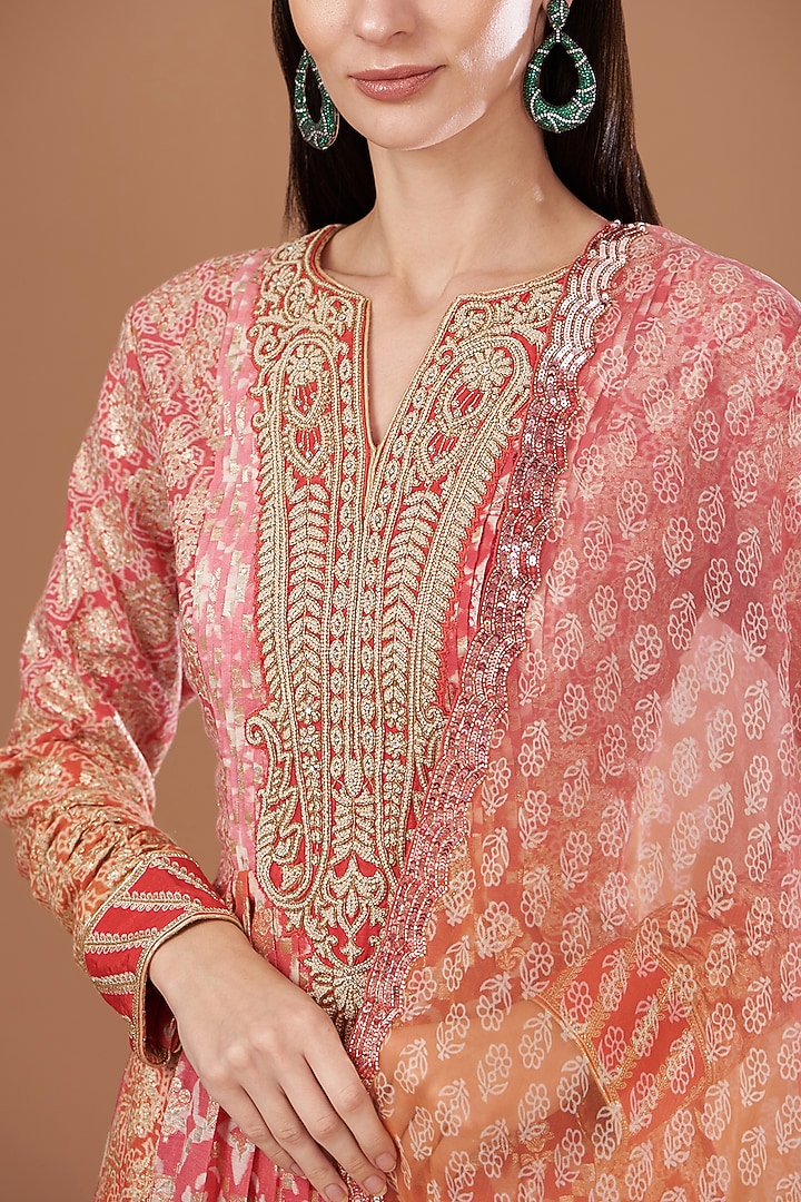 Multi-Colored Chanderi Paisley Embroidered Kurta Set by Prisha's at Pernia's Pop Up Shop