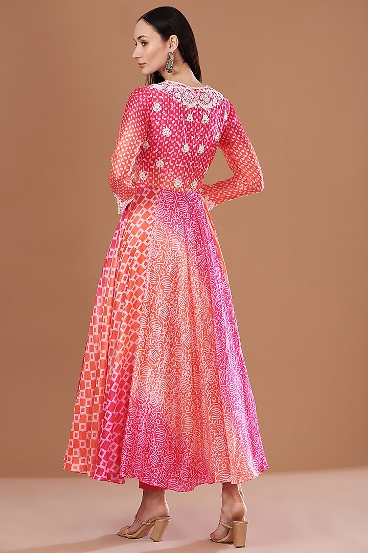Pink & Orange Silk Resham Embroidered Angrakha Set by Prisha's at Pernia's Pop Up Shop
