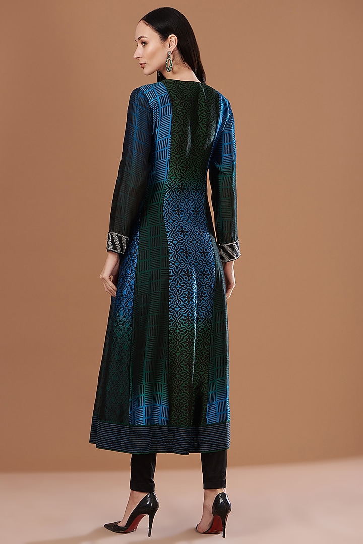 Blue Kora Silk Cutdana Embroidered Wedding Anarkali Set by Prisha's at Pernia's Pop Up Shop