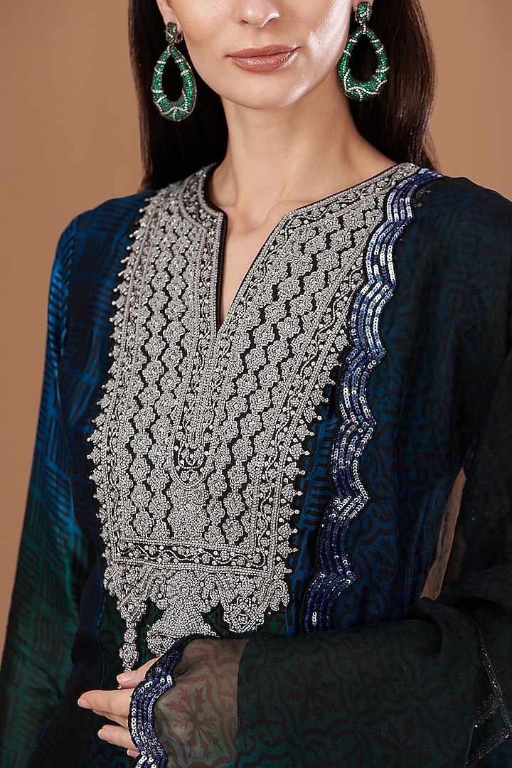 Blue Kora Silk Cutdana Embroidered Wedding Anarkali Set by Prisha's at Pernia's Pop Up Shop