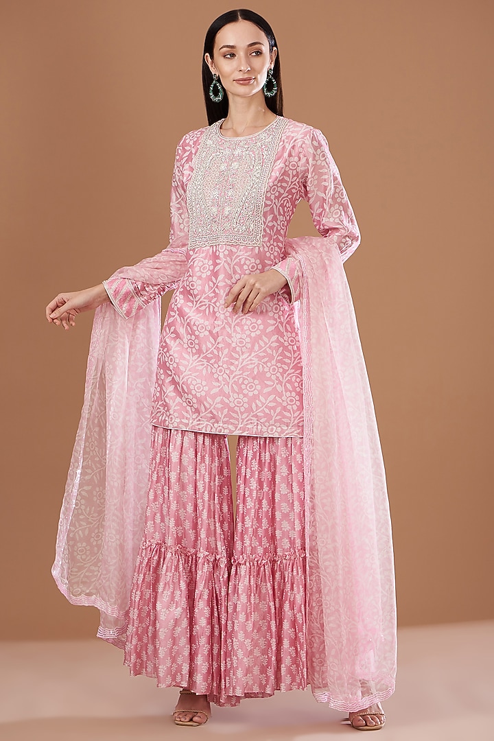 Pink Kora Silk Wedding Sharara Set by Prisha's at Pernia's Pop Up Shop