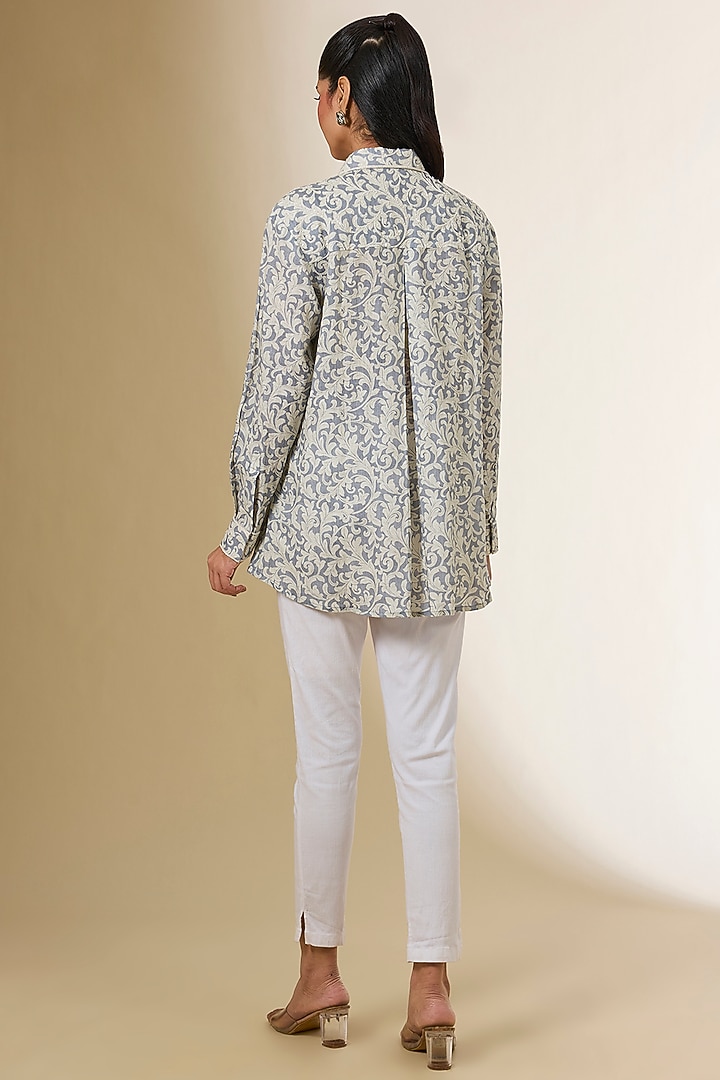 Grey Linen Digital Printed & Zardosi Embroidered Shirt by Prisha's at Pernia's Pop Up Shop