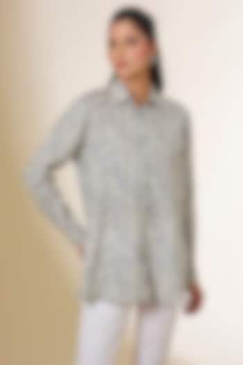 Grey Linen Digital Printed & Zardosi Embroidered Shirt by Prisha's at Pernia's Pop Up Shop