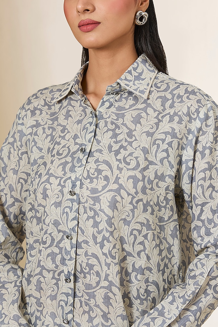 Grey Linen Digital Printed & Zardosi Embroidered Shirt by Prisha's at Pernia's Pop Up Shop