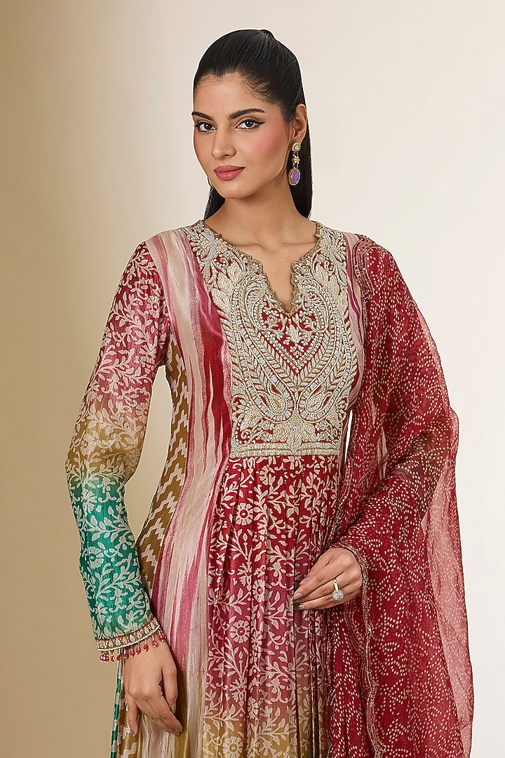 Multi-Colored Silk Zardosi Embroidered & Block Printed Kurta Set by Prisha's at Pernia's Pop Up Shop