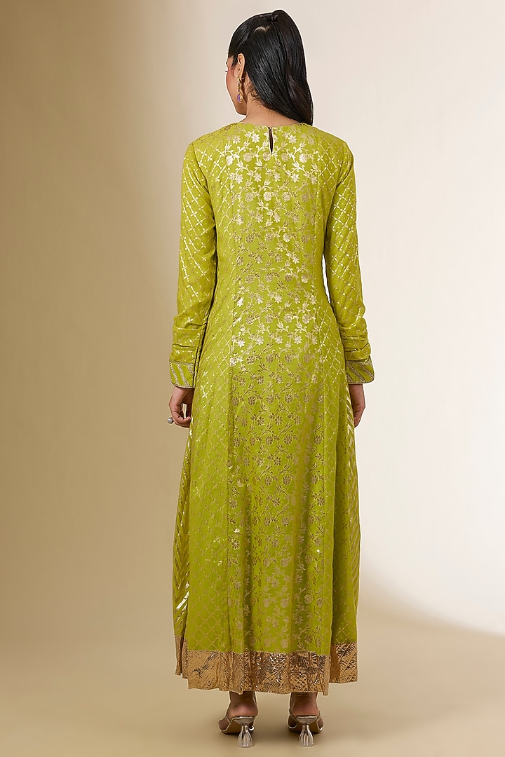 Green Chanderi Banarasi Embroidered Kurta Set by Prisha's at Pernia's Pop Up Shop