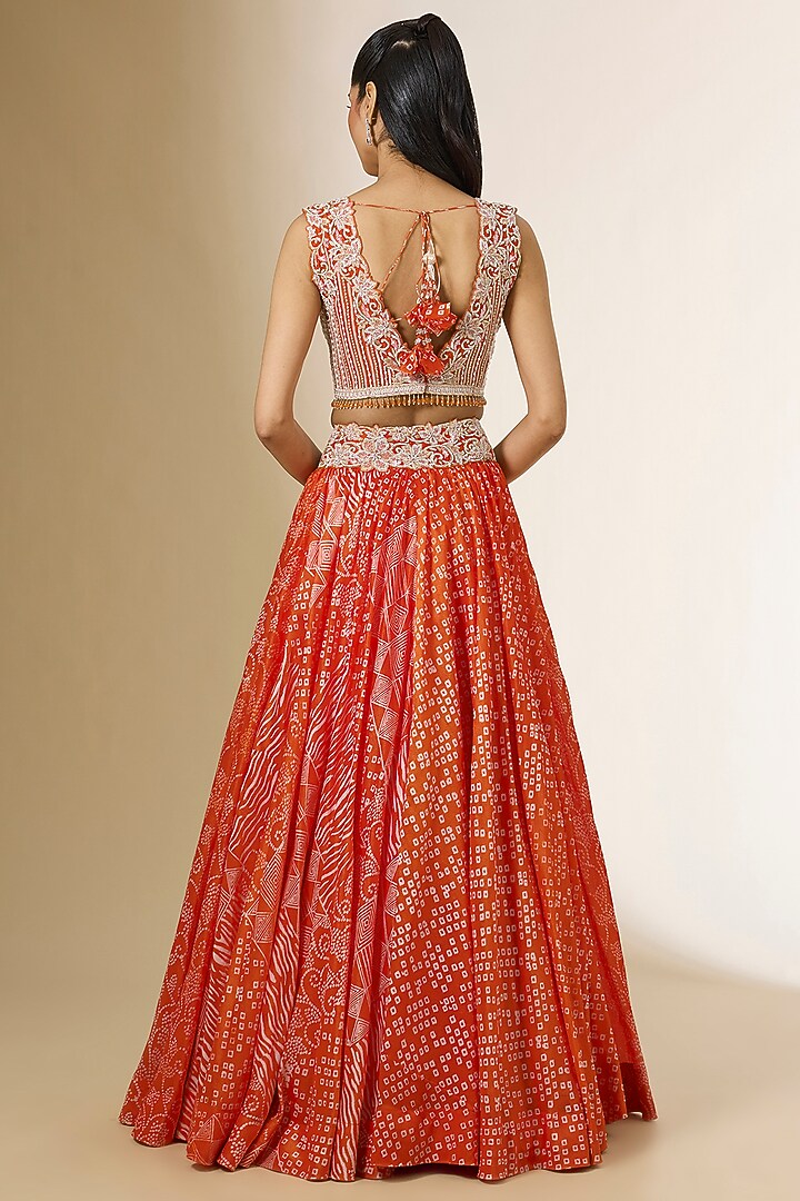 Orange Kora Silk Printed Wedding Lehenga Set by Prisha's at Pernia's Pop Up Shop