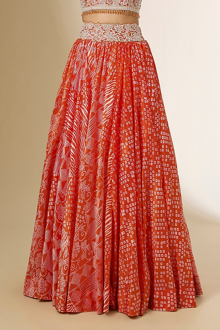 Orange Kora Silk Printed Wedding Lehenga Set by Prisha's at Pernia's Pop Up Shop