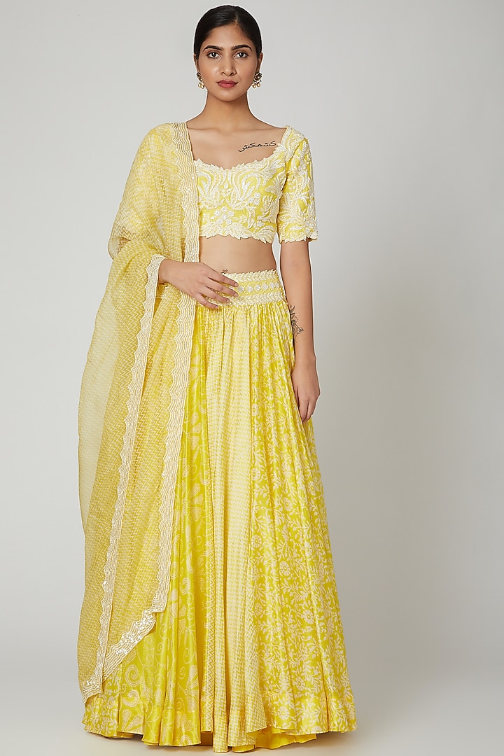 Yellow Embroidered Wedding Lehenga Set by Prisha's at Pernia's Pop Up Shop