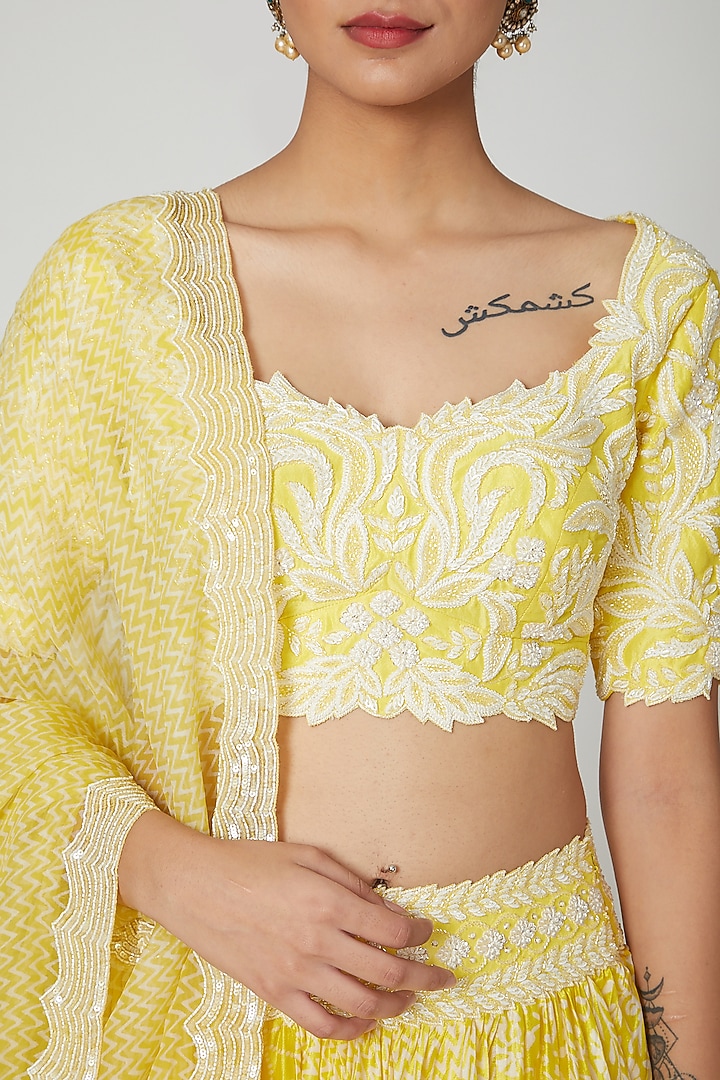 Yellow Embroidered Wedding Lehenga Set by Prisha's at Pernia's Pop Up Shop