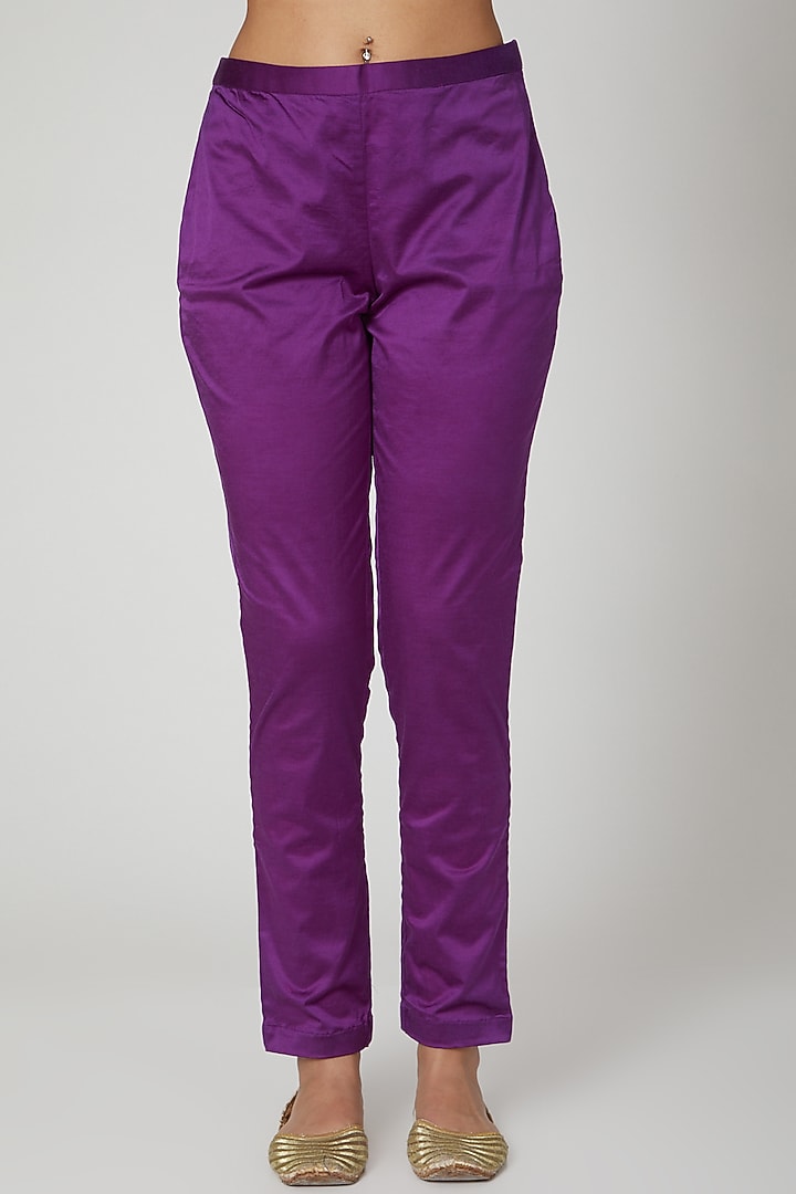 Purple Silk Floral Printed Kurta Set by Prisha's at Pernia's Pop Up Shop
