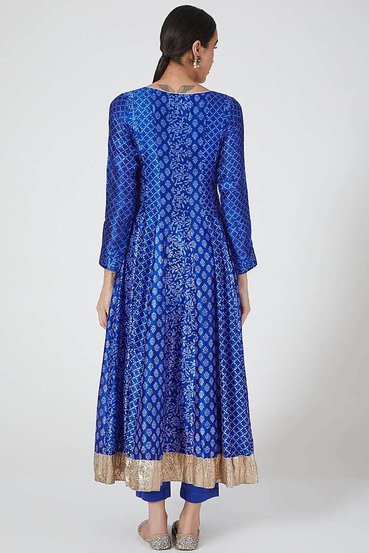 Blue Printed & Embroidered Wedding Anarkali Set by Prisha's at Pernia's Pop Up Shop
