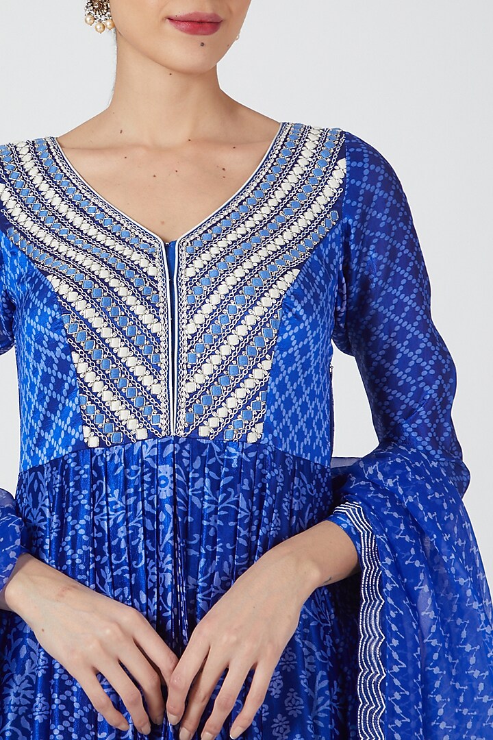 Blue Printed & Embroidered Wedding Anarkali Set by Prisha's at Pernia's Pop Up Shop