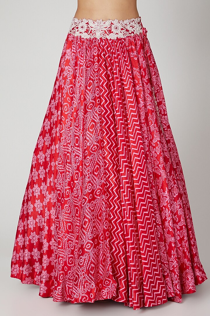 Red Silk Floral Printed Wedding Lehenga Set by Prisha's at Pernia's Pop Up Shop