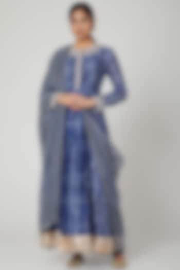 Cobalt Blue Tie-Dye Printed Kurta Set by Prisha's at Pernia's Pop Up Shop