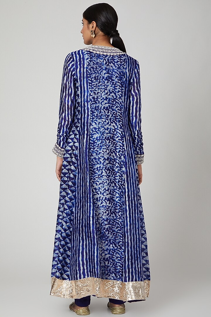 Cobalt Blue Tie-Dye Printed Kurta Set by Prisha's at Pernia's Pop Up Shop