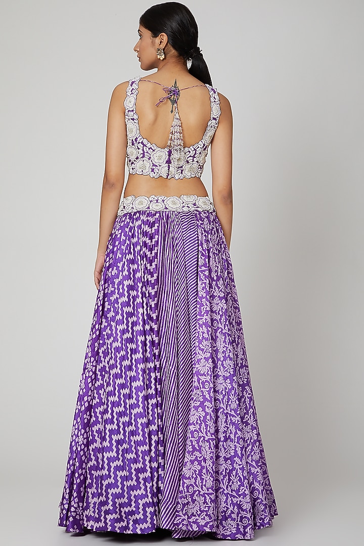 Purple Silk Floral Printed Wedding Lehenga Set by Prisha's at Pernia's Pop Up Shop