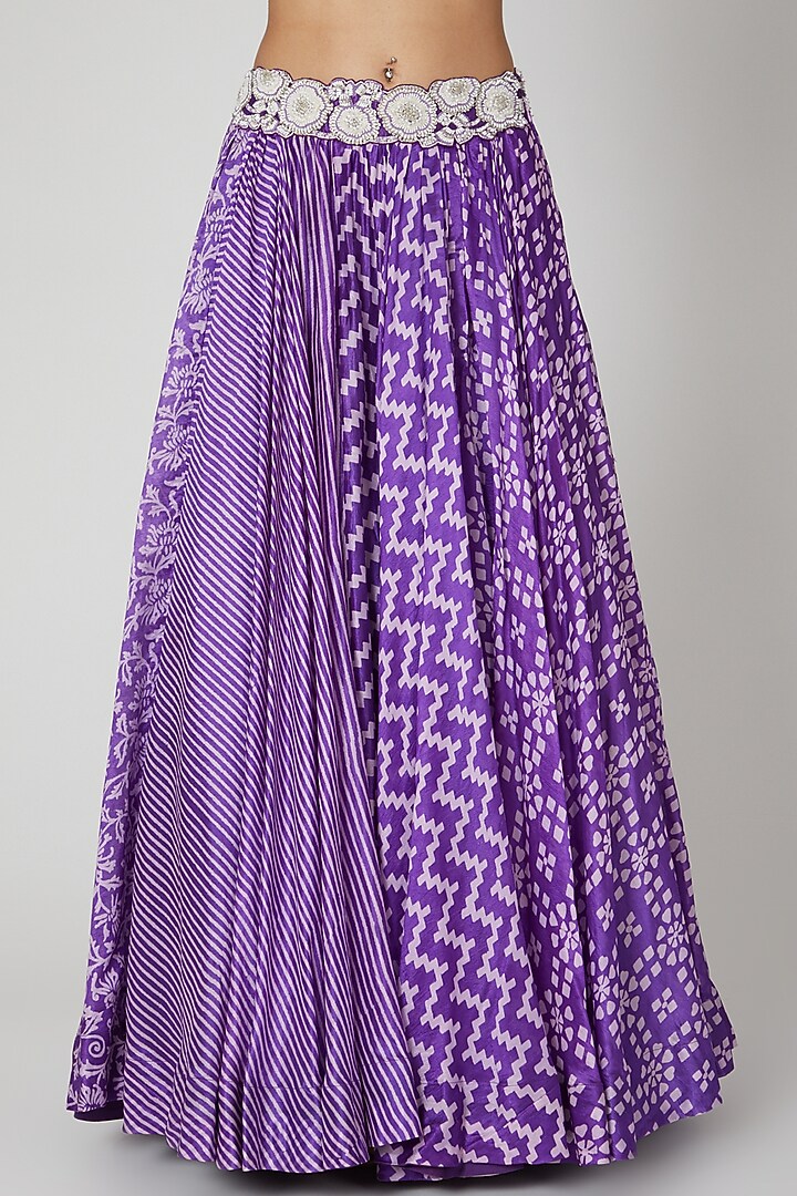 Purple Silk Floral Printed Wedding Lehenga Set by Prisha's at Pernia's Pop Up Shop