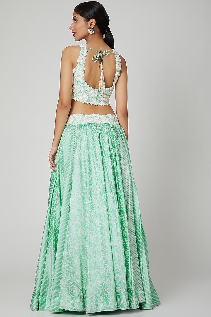 Mint Green Silk Floral Printed Wedding Lehenga Set by Prisha's at Pernia's Pop Up Shop