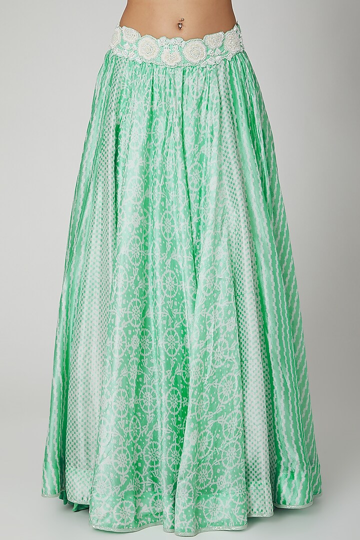 Mint Green Silk Floral Printed Wedding Lehenga Set by Prisha's at Pernia's Pop Up Shop