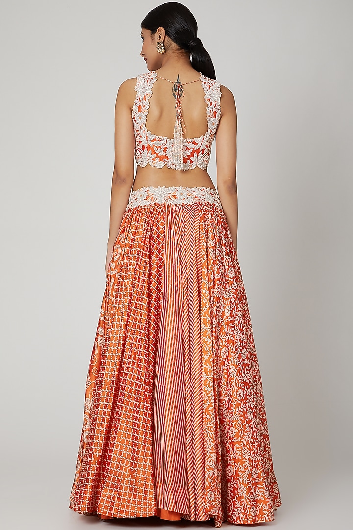 Orange Printed & Embroidered Wedding Lehenga Set by Prisha's at Pernia's Pop Up Shop