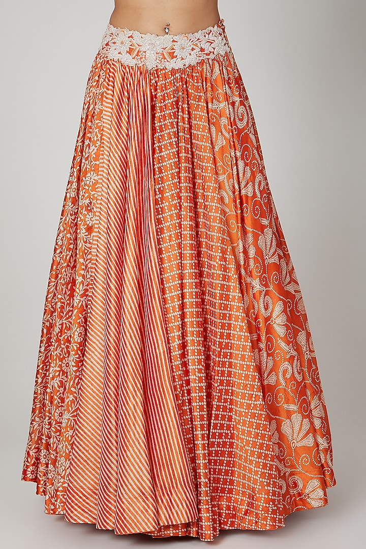 Orange Printed & Embroidered Wedding Lehenga Set by Prisha's at Pernia's Pop Up Shop