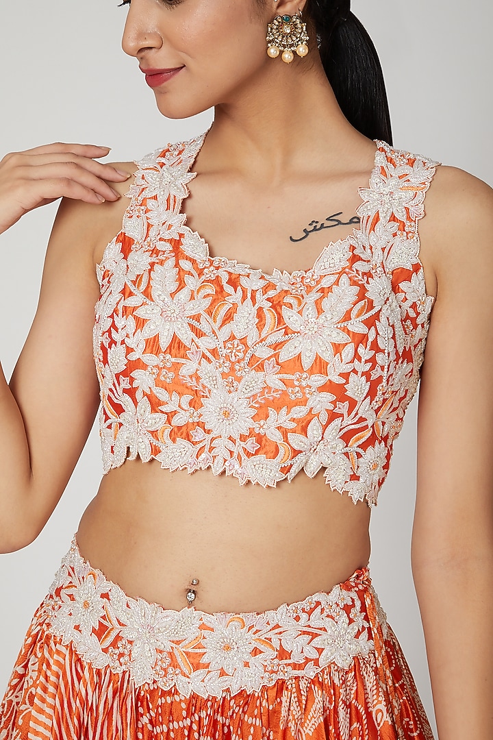 Orange Printed & Embroidered Wedding Lehenga Set by Prisha's at Pernia's Pop Up Shop