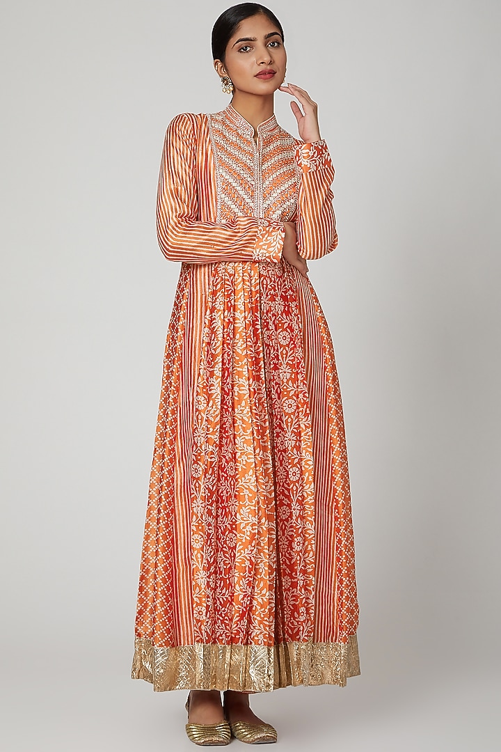 Orange Embroidered Kurta With Pants by Prisha's at Pernia's Pop Up Shop