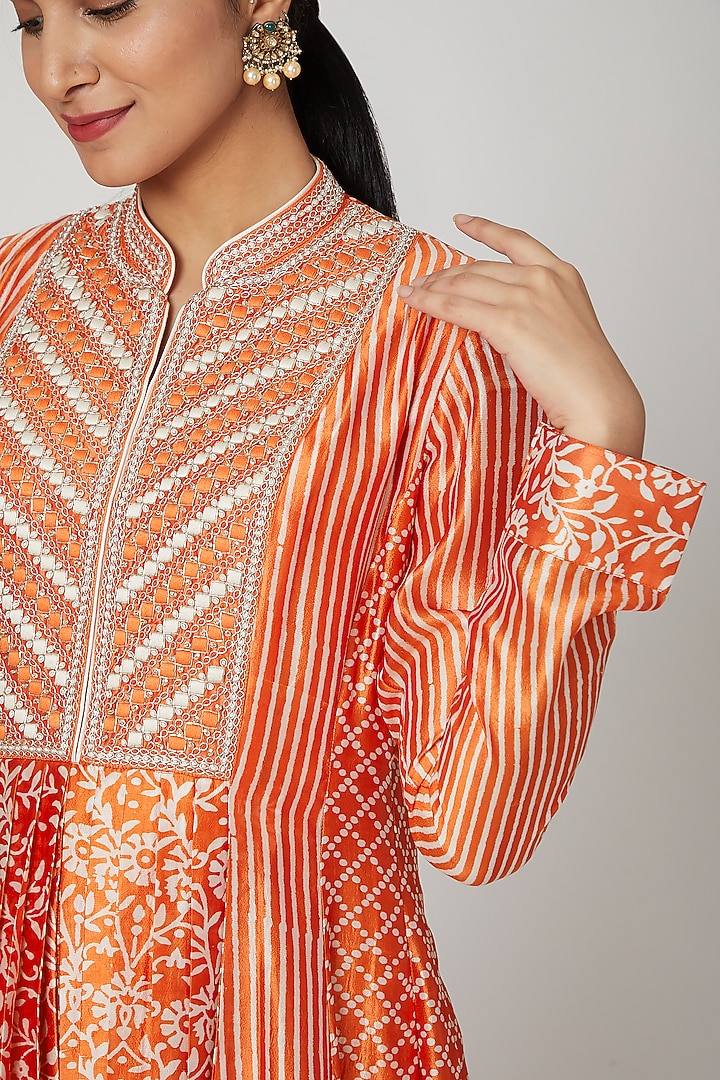 Orange Embroidered Kurta With Pants by Prisha's at Pernia's Pop Up Shop