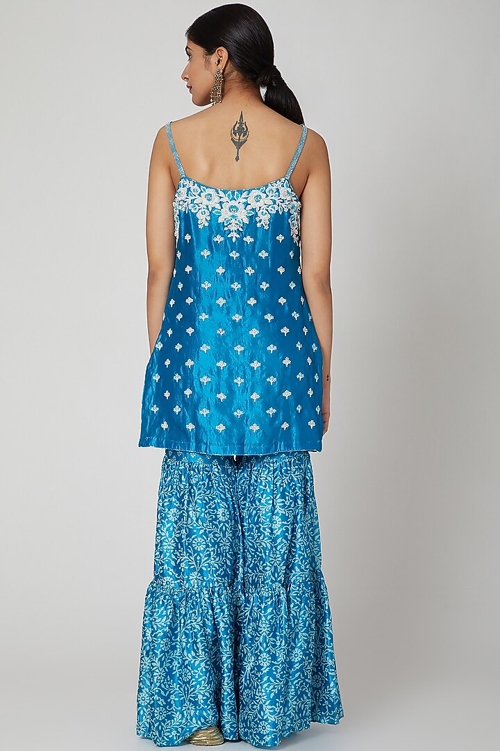 Turquoise Blue Embroidered Kurta With Wedding Sharara Pants by Prisha's at Pernia's Pop Up Shop
