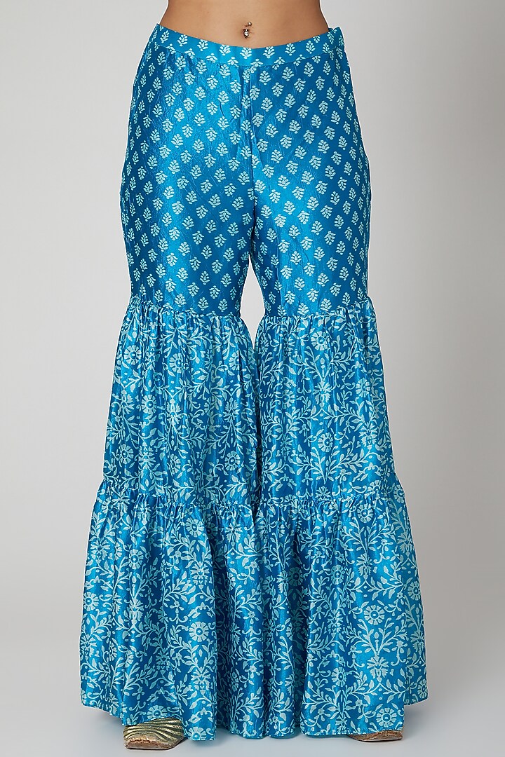 Turquoise Blue Embroidered Kurta With Wedding Sharara Pants by Prisha's at Pernia's Pop Up Shop
