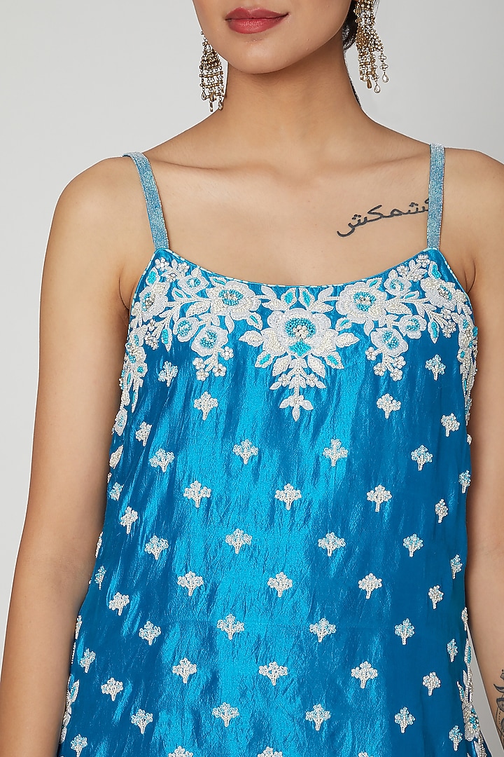 Turquoise Blue Embroidered Kurta With Wedding Sharara Pants by Prisha's at Pernia's Pop Up Shop