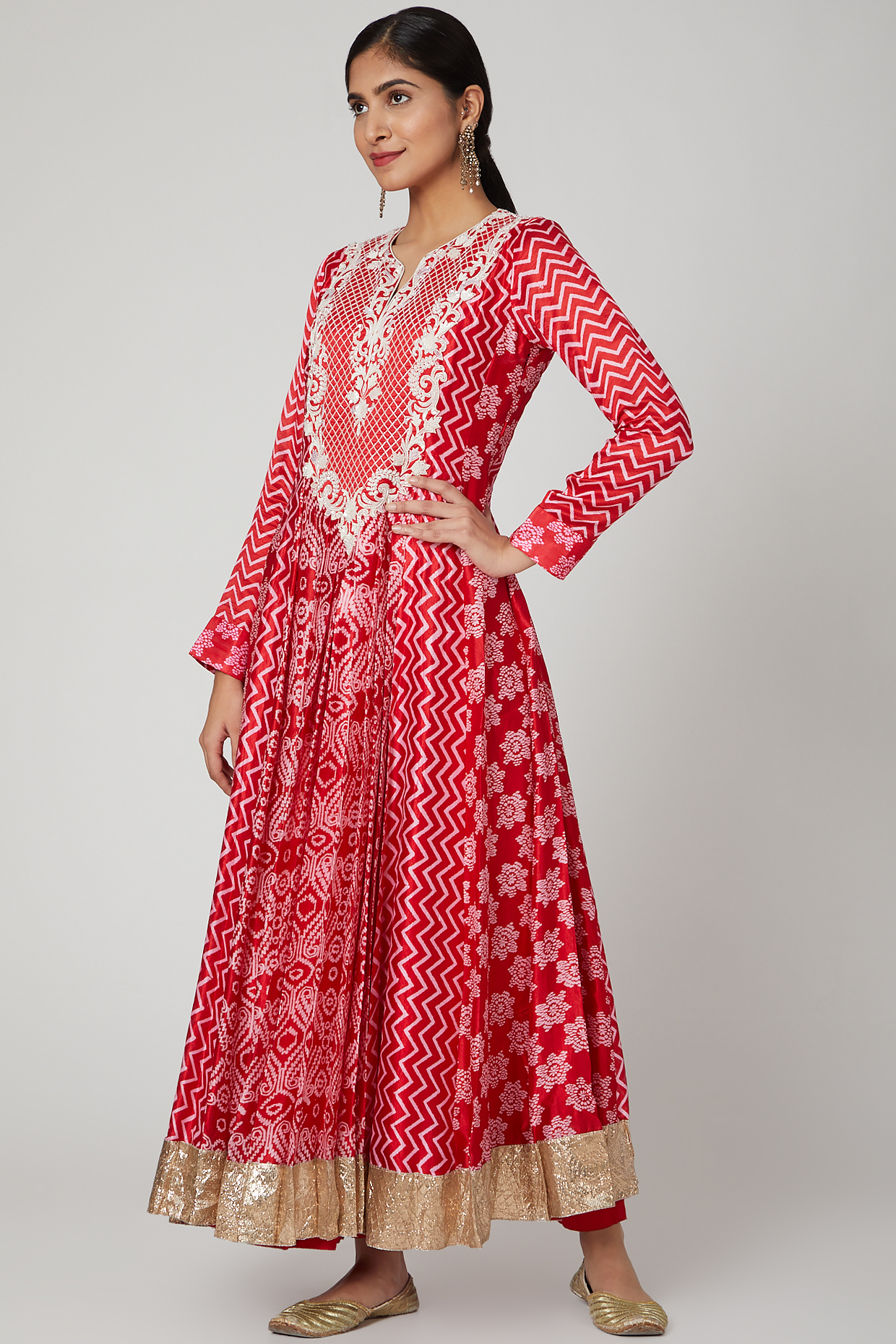 Red Zardosi Embroidered Kurta With Pants by Prisha's