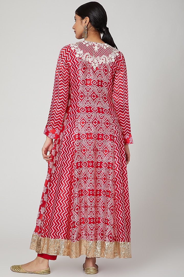 Red Zardosi Embroidered Kurta With Pants by Prisha's at Pernia's Pop Up Shop