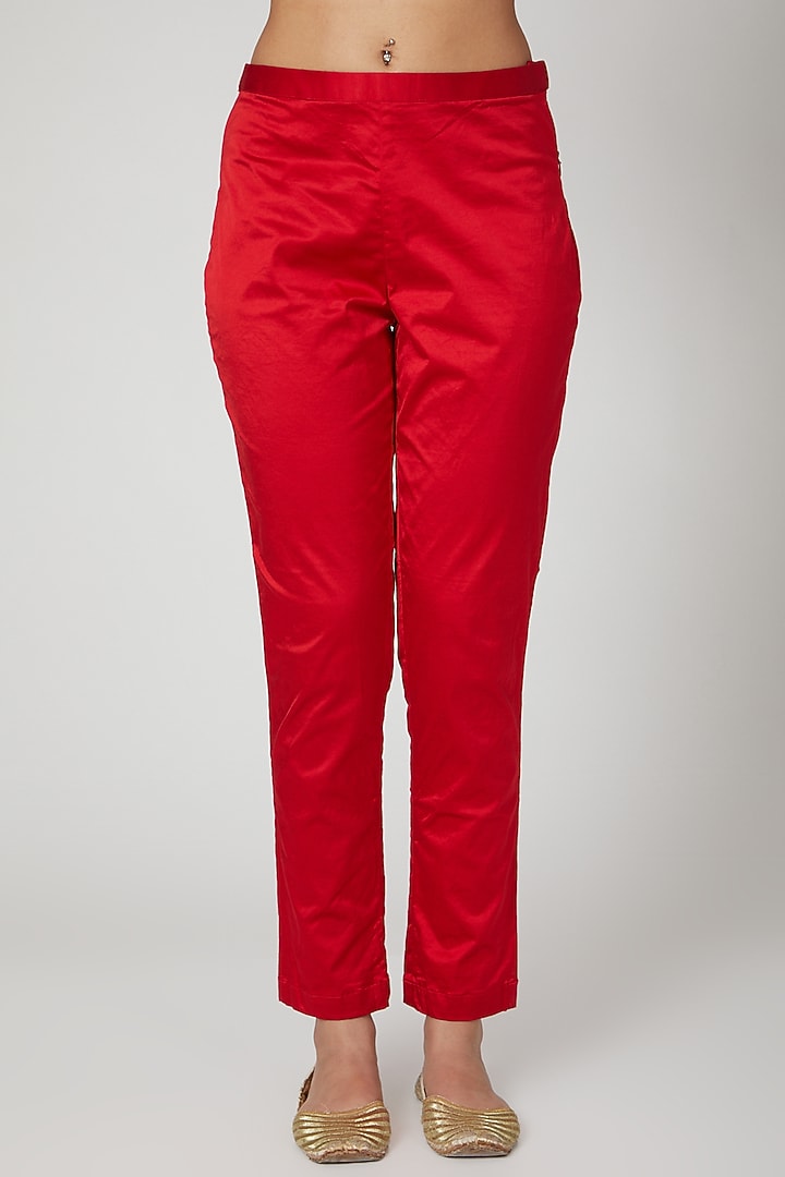Red Zardosi Embroidered Kurta With Pants by Prisha's at Pernia's Pop Up Shop